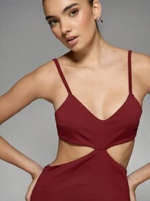 MISSGUIDED Vestido Longo de Festa Elegante com Recorte na Cintura, Alças Finas e Ajuste Slim, Vestido Longo Formal - Vermelho - Visão 4