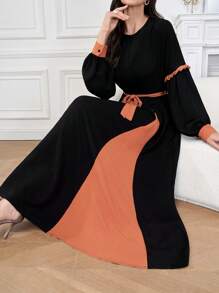 Mulvari Women's Color Block Long Arabic Style Dress