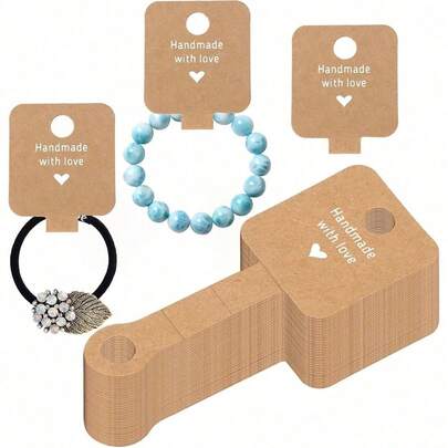 SHEIN 25/50/100 chiếc-Thẻ trưng bày hoa tai Thẻ trưng bày vòng tay trang sức màu nâu Thẻ trưng bày trang sức bằng giấy Kraft cho vòng cổ, vòng tay, lắc chân, nhẫn tóc, nhãn treo trang sức, Giáng sinh