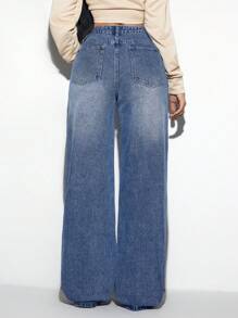 SHEIN ICON Luipaardprint Versleten Rechte Broeken Damesjeans