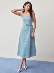 MOTF STUDIO SEQUIN DETAIL ZIPPER BELTED DRESS,SPRING/SUMMER - Blue - View 1