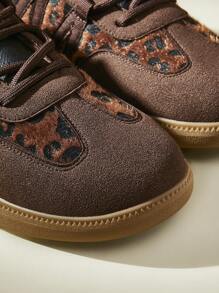 CUCCOO EASI Women's Leopard Print Patchwork Casual Sneakers Spring Shoes Easter Trainers - Brown - View 7