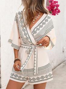 SHEIN VCAY 女士休闲几何图案短袖连体裤，夏季 - 彩色 - 查看 3