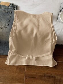 Comfortcana Women's New Linen-Color V-Neck Linen Tank Top - Apricot - View 2