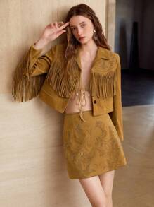 MOTF PREMIUM Falda de cintura alta con cremallera y flores de cuentas