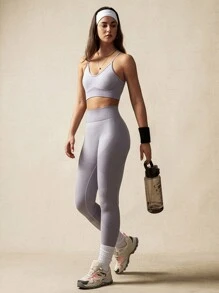 VARSITIE High-Waisted Tight-Fitting High-Elastic Contrasting Seamless Knit Women Sports Leggings