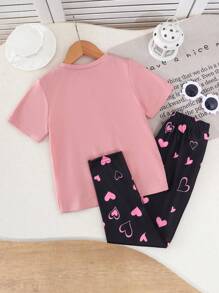 Young Girl Ramadan Butterfly Top Summer Outfit, Pink Cute & Lively T-Shirt With 3D Butterfly Decor, Paired With Black Leggings, Elegant & Valentine's Day Heart Pattern, Suitable For Indoor & Outdoor