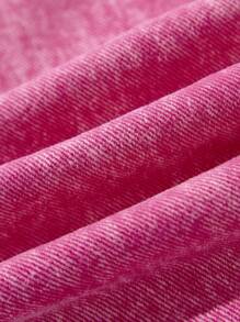 SHEIN Infant Girls' Fashionable Floral Waist Casual Wash Denim Jeans With Unique Distressed Details, Versatile Streetwear, 2025 Valentine's Day Essentials - Pink - View 5