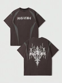 ROMWE MEN Goth Męska koszulka w stylu grunge casual z krótkim rękawem i przetarciami - Brązowy - Zobacz 1