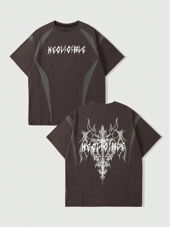 Grunge Punk Men's Grunge Casual Spliced Snowflake Print T-Shirt, Short Sleeve