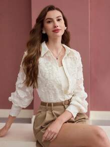 MOTF PREMIUM Camicetta con tessitura e ricamo floreale