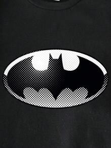 BATMAN X SHEIN Young Boy Casual Bat Print Short Sleeve Round Neck T-Shirt, Suitable For Summer
