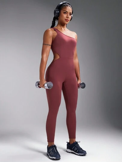 Powerista 女士无袖斜肩镂空无缝连体裤，简约修身