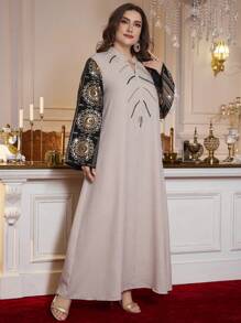 Al Najma Kleid in Große Größen mit Stehkragen, mehrfarbig Stickerei mit Perlen
