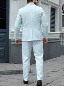 Manfinity Mode Plus Size Men's Front Button Long Sleeve Pocket Simple Top And Pants Suit Set - Mint Green - View 2