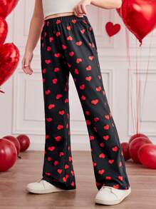 Tween Girls Heart Allover Print Skinny Fit Valentine's Day Heart Flared Spring Pants - Multicolor - View 4