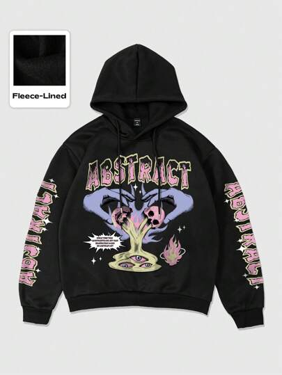 Street Life Sudadera con capucha de manga larga con estampado de letras y dibujos animados para hombre