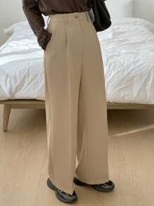 DAZY Solid Color Straight Leg Pants With Pockets, Elegant Casual Summer Women Suit Pants,Women Dress Pants Business Attire - Khaki - View 8