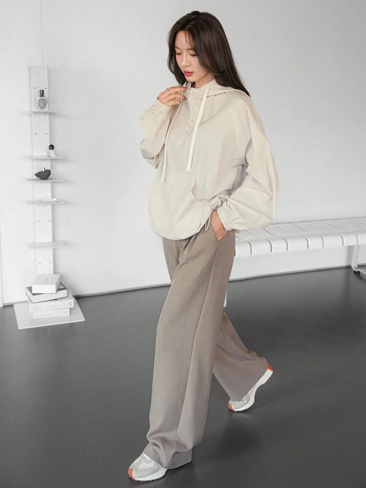 Women's Loose Minimalist Hooded Long Sleeve Big Pocket Hoodie,Fall Women Clothes Sweatshirt