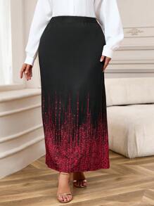 EMERY ROSE 大码优雅闪光印花长裙，冬季女装，优雅女装 - 紅色 - 查看 1