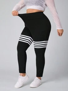 SHEIN Unity Plus Size Solid Color Patchwork High Waist Simple Slim Fit Jeans, Casual For Daily Wear Stretchy Knit Denim Apple Bottom Jeans - Black - View 6