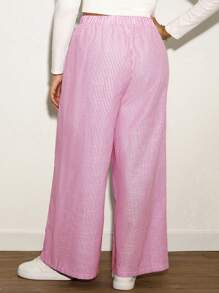SHEIN Tall CURVE Pantalones de mujer talla grande con estampado de rayas azul tejido - Rosa - Ver 2