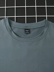 Manfinity Homme Plus Size Men Plain Round Neck Short Sleeve Casual T-Shirt - Green - View 5