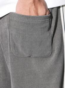 SUMWON Premium Ribbed Drop Crotch Athletic Jogger Sweatpants With Side Stripe Detail, Casual Streetwear Training Pants For Workout Loungewear Urban Fashion - Dark Grey - View 6