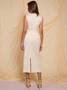 Normani 优雅修身女士奶油色蕾丝两件套，春夏款 - 白色 - 查看 2