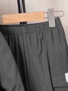 SHEIN 2Pcs Young Boys Casual Practical Kangaroo Pocket Hooded Zip-Up Jacket & Solid Drawstring Jogger Pants Set, Suitable For Outing, School, Daily Gatherings, Autumn/Winter - Light Grey - View 6