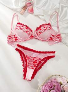 Women's Sexy Lace Heart Design Lingerie Set For Valentine's Day, Christmas - Pink - View 6