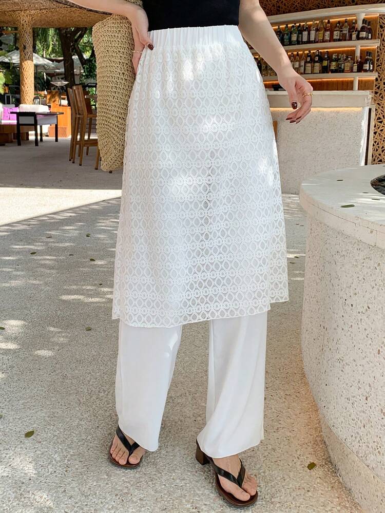 Casual Vacation Solid Color Contrast Lace 2 In 1 Women Long Pants, Spring/Summer