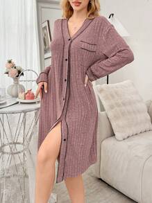 Robe longue décontractée ample à manches longues, col en V, à l'avant ouvert, style blocs de couleurs, pour femmes, printemps/automne