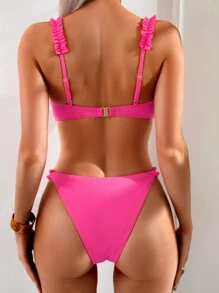 SHEIN Swim Conjunto de bikini de mujer estilo veraniego con decoración floral y copa con estructura de alambre