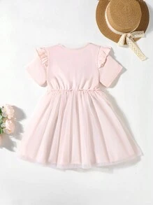 Young Girl Casual Solid Purple Woven Short Sleeve Sundress