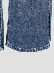 SHEIN Explorewe Tween Girl Casual Loose Grey Rhinestone Wash Wide Leg Jeans - Dark Wash - View 4