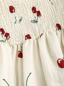 Sweetra Women's Valentine's Day Cherry Print Camisole Dress, Gentle Sweet Waist Slimming - Apricot - View 6