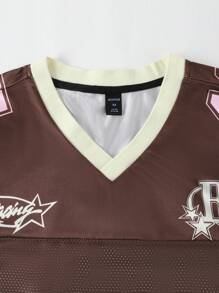 ROMWE MEN Prep Men's Sports Jersey Short Sleeve T-Shirt, Sports Tee With Mesh Fabric Splice, Summer