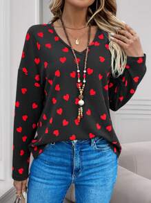 EMERY ROSE Valentine's Day Spring Solid V Neck Drop Shoulder Waffle Knit Tee