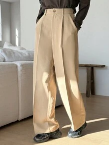 DAZY Solid Color Straight Leg Pants With Pockets, Elegant Casual Summer Women Suit Pants,Women Dress Pants Business Attire - Khaki - View 5