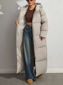 RueChic Beige Maxi Women Winter Coat - Beige - View 1