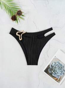 Swim SXY 女士纯色纹理面料激光切割连体性感比基尼泳裤，波西米亚风海滩装 - 黑色 - 查看 3