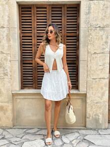 Chiquease Women's Fashionable White Pleated Ruffle Hem Summer Skirt - White - View 4