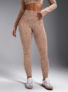 Powerista Women High Waist Patterned Detail Fitted Leggings - Khaki - View 4