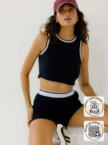 Aralina Leisurewear Racer Shape Tank With Stripe Elastic Waistband Short Set
