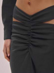 MUSERA Linen Look Cut Out Ruched Maxi Skirt Elegant Summer Vacation Classy - Grey - View 5