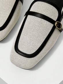 MOTF PREMIUM 女士方头撞色绑带扣细节平底鞋 - 黑色 - 查看 5