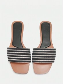 CUCCOO BIZCHIC Women's Rhinestone Design Casual Flat Sandals Spring Shoes Spring Break Easter - Black - View 9