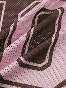 ROMWE MEN Prep Men's Sports Jersey Short Sleeve T-Shirt, Sports Tee With Mesh Fabric Splice, Summer