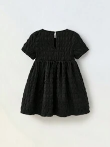 Maija Kids Maija Kids Young Girl Loose Casual Crew Neck Jacquard Short Sleeve Dress